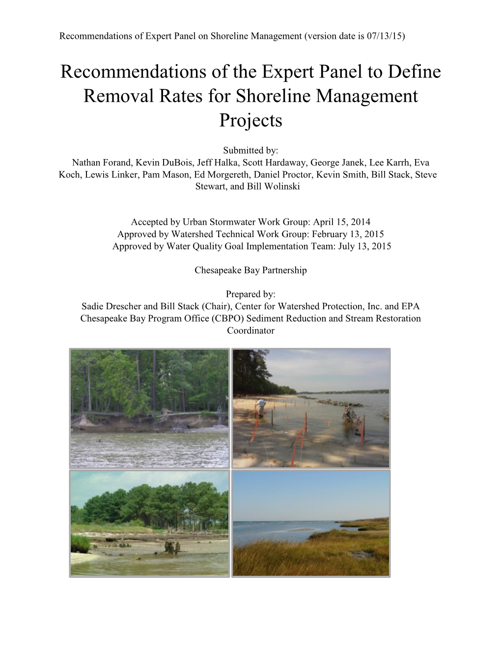 Recommendations of the Expert Panel to Define Removal Rates for Individual Stream Restoration Projects: Final Draft (April 2013)