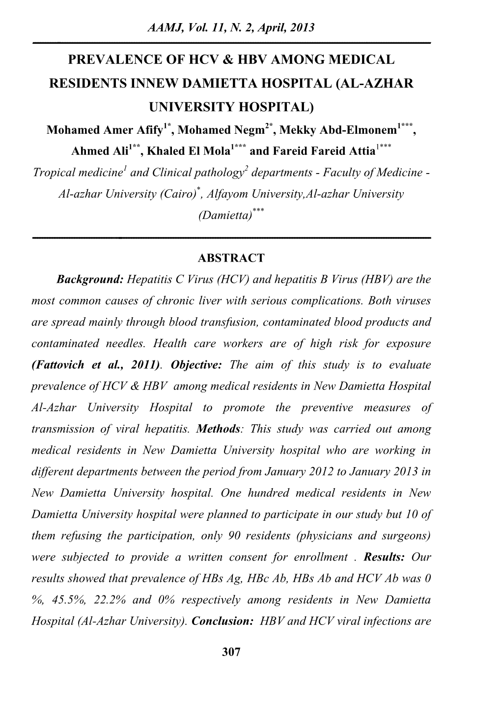 Prevalence of Hcv & Hbv Among Medical Residents Innew Damietta Hospital (Al-Azhar University Hospital)