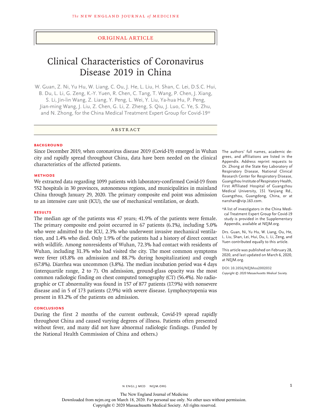 Clinical Characteristics of Coronavirus Disease 2019 in China