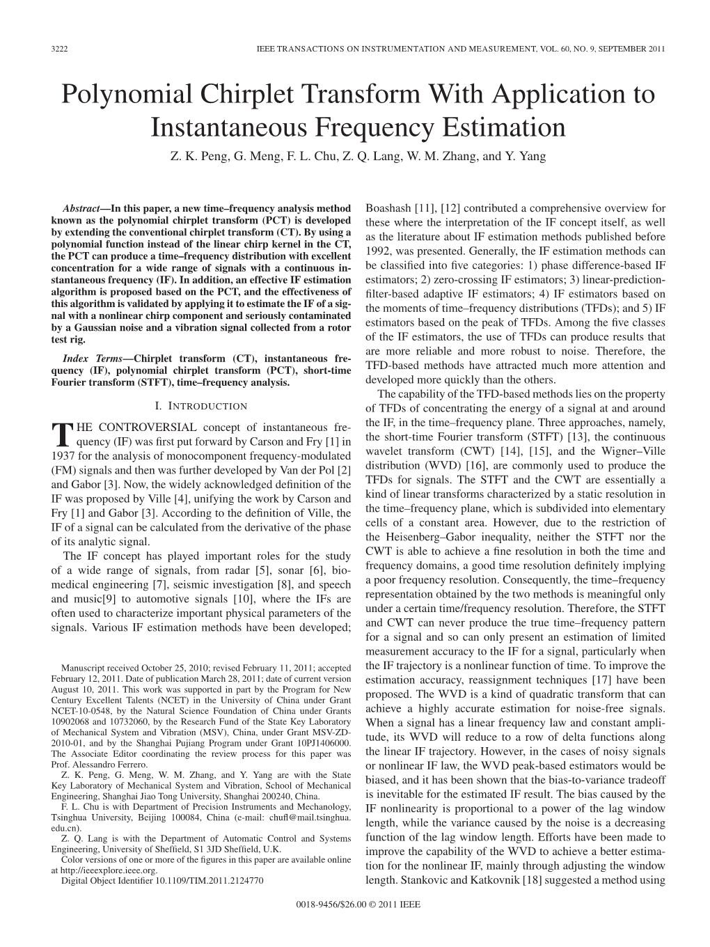 Polynomial Chirplet Transform with Application to Instantaneous Frequency Estimation Z