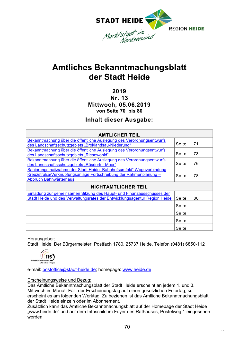 Amtliches Bekanntmachungsblatt Der Stadt Heide