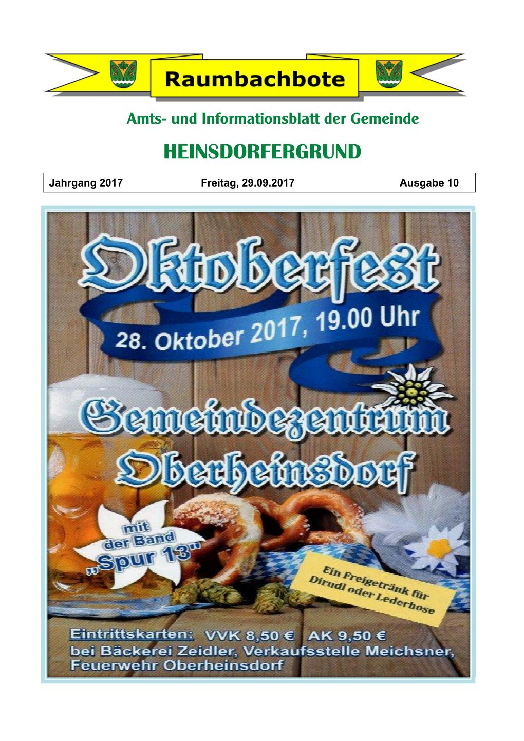 Amts- Und Informationsblatt Der Gemeinde HEINSDORFERGRUND