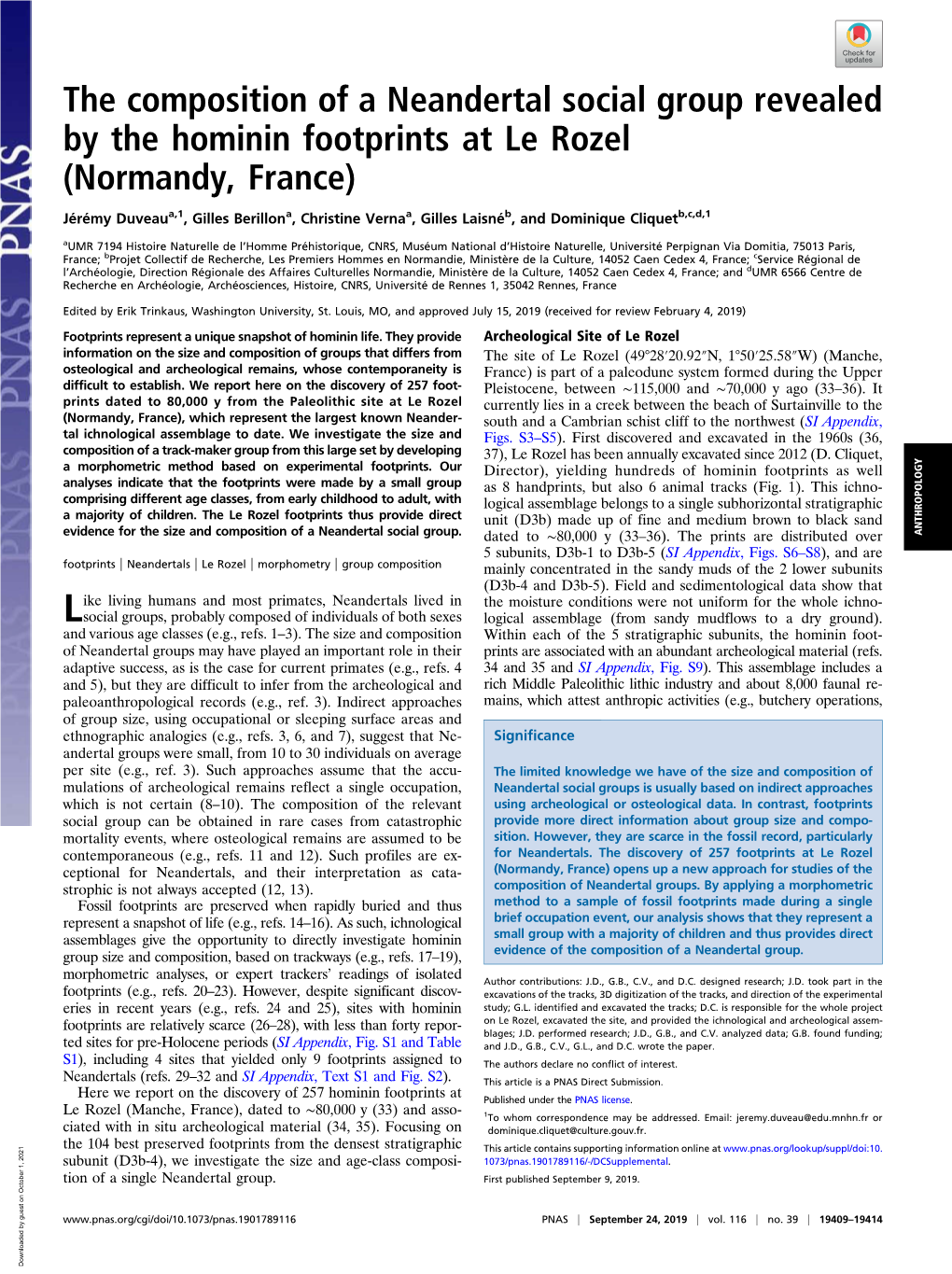 The Composition of a Neandertal Social Group Revealed by the Hominin Footprints at Le Rozel (Normandy, France)