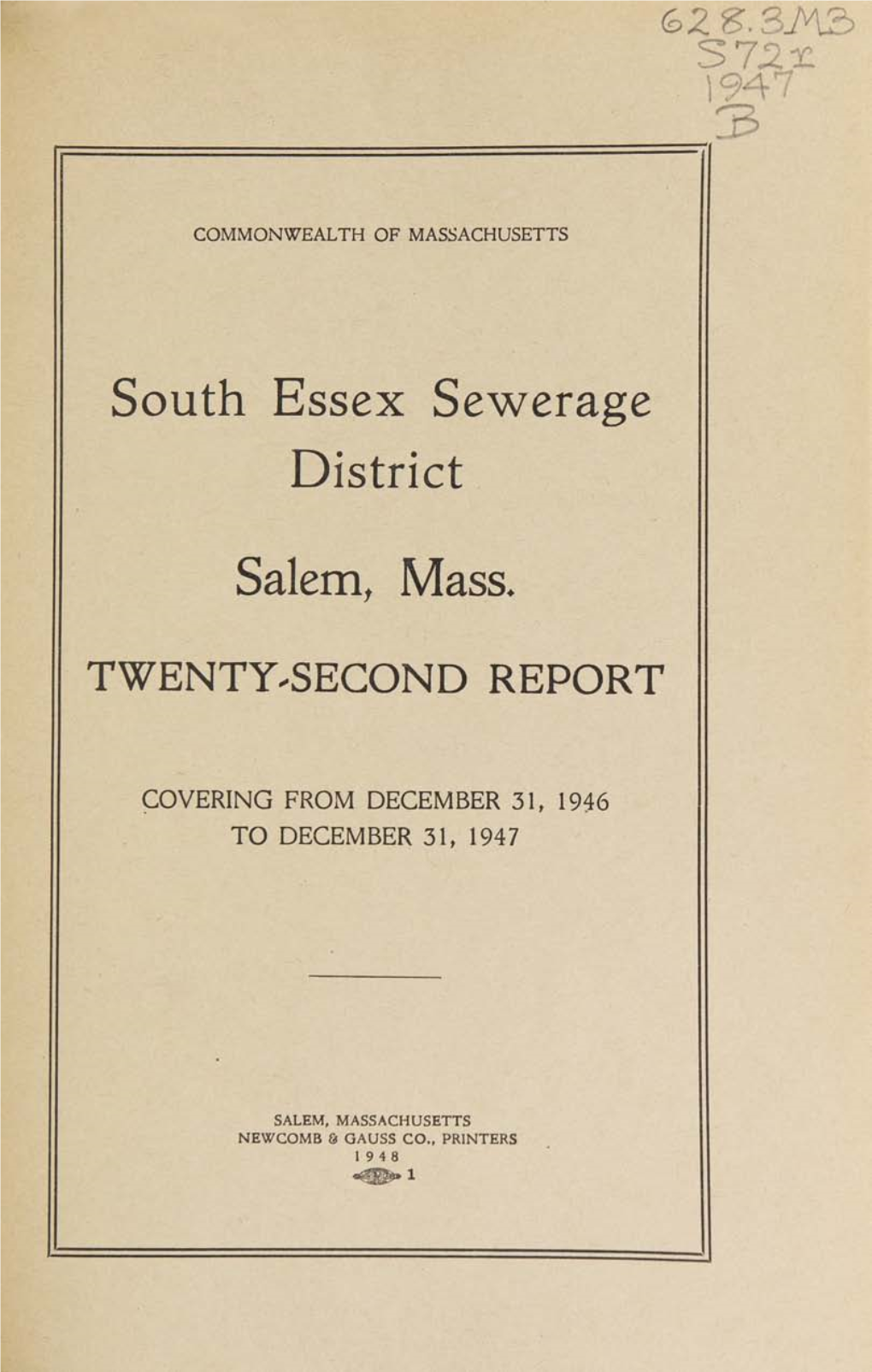 3 South Essex Sewerage District Salem, Mass