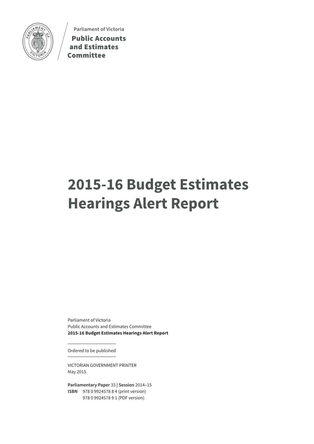2015‑16 Budget Estimates Hearings Alert Report