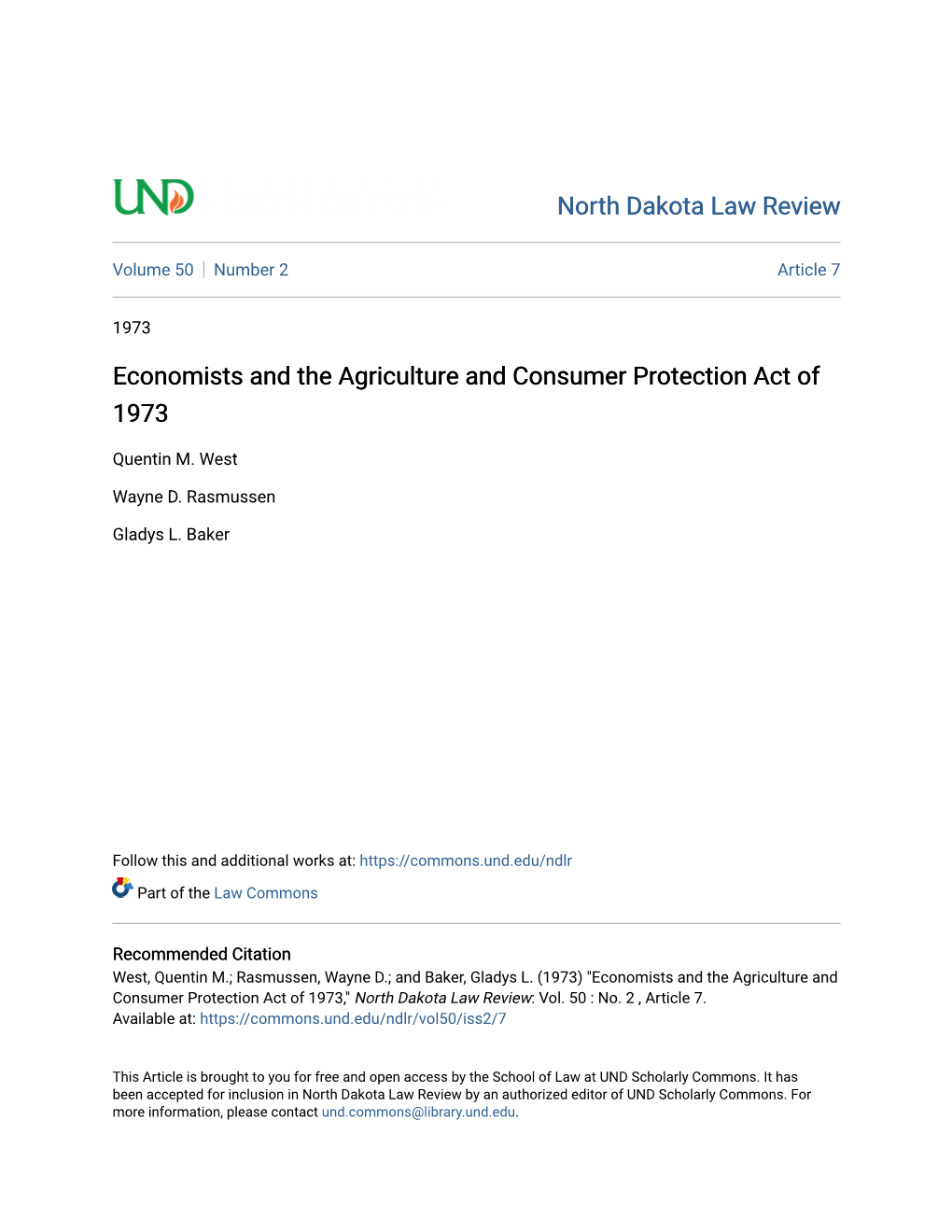 Economists and the Agriculture and Consumer Protection Act of 1973