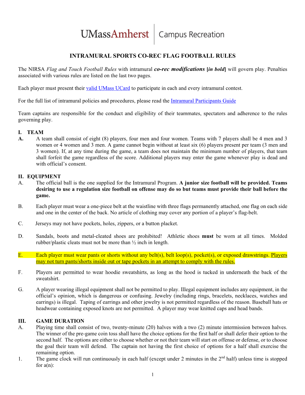 Intramural Sports Co-Rec Flag Football Rules