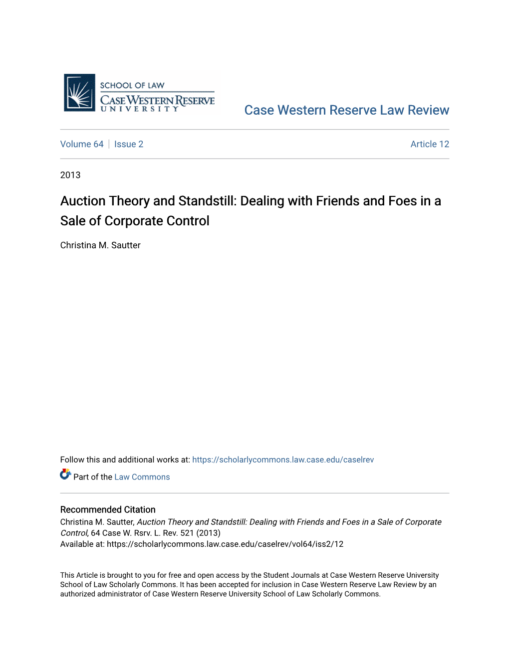 Auction Theory and Standstill: Dealing with Friends and Foes in a Sale of Corporate Control