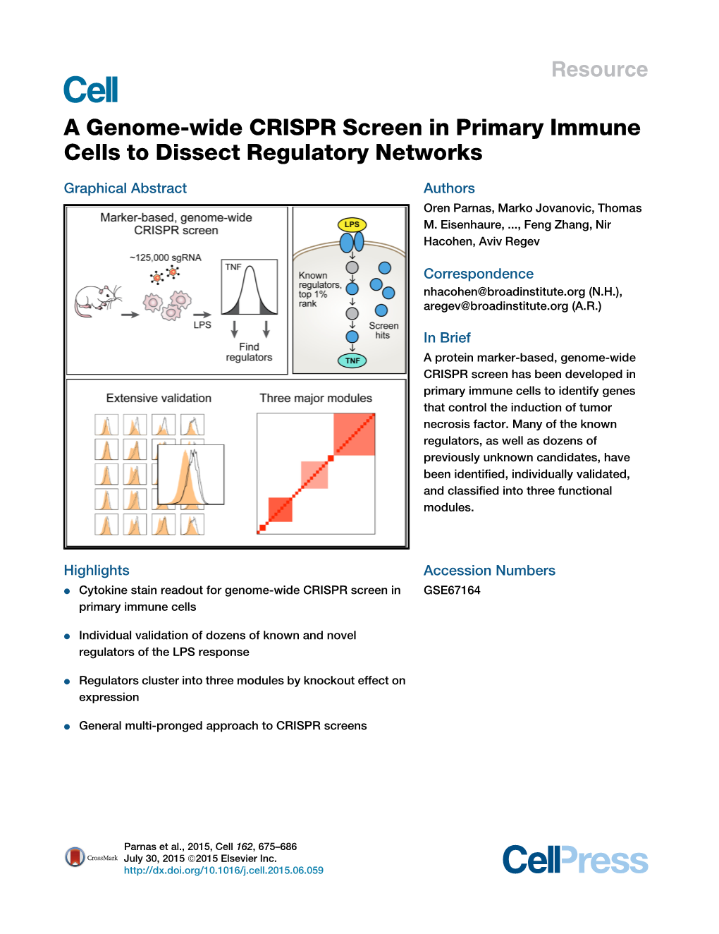 A Genome-Wide CRISPR Screen in Primary Immune Cells to Dissect Regulatory Networks