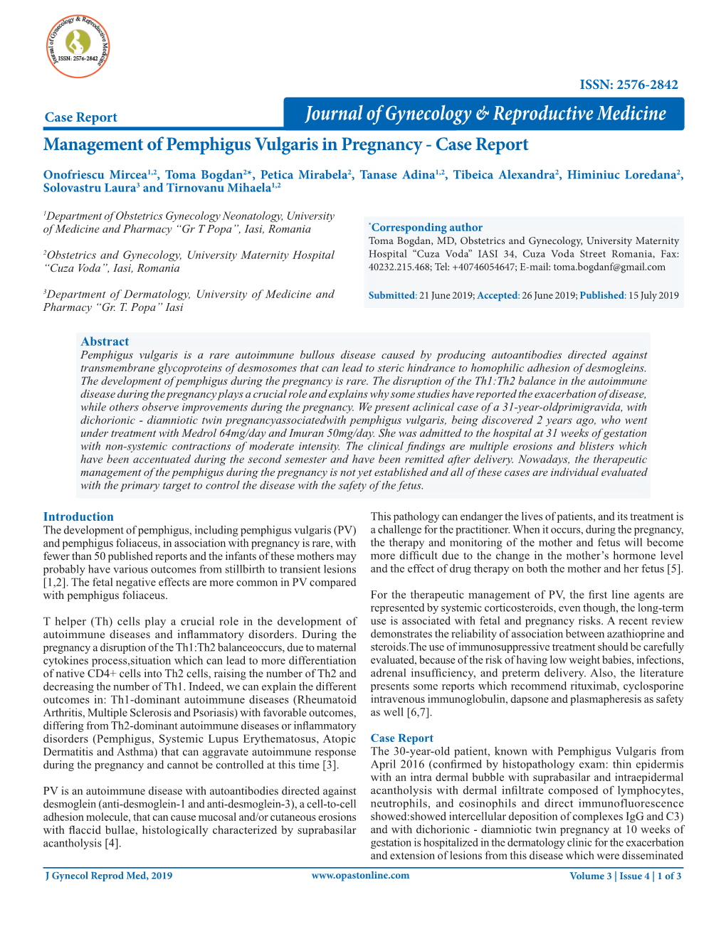 Management of Pemphigus Vulgaris in Pregnancy - Case Report