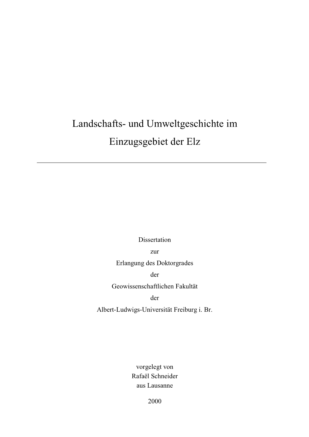 Landschafts- Und Umweltgeschichte Im Einzugsgebiet Der Elz