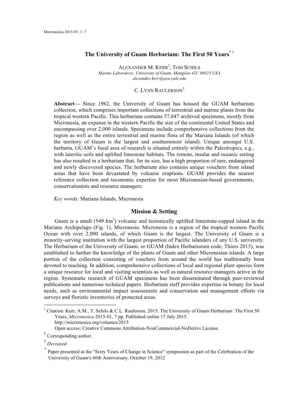 The University of Guam Herbarium: the First 50 Years* 1