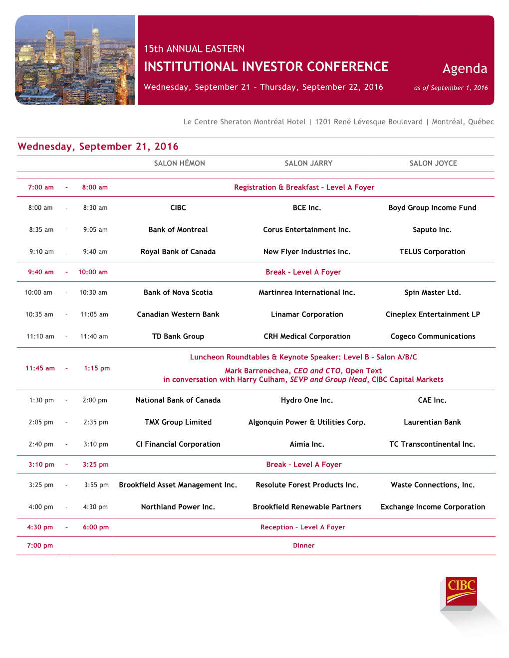 INSTITUTIONAL INVESTOR CONFERENCE Agenda