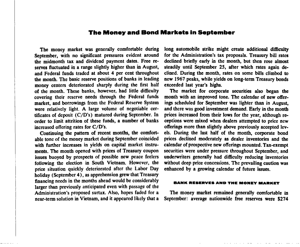 The Money and Bond Markets in September 1967