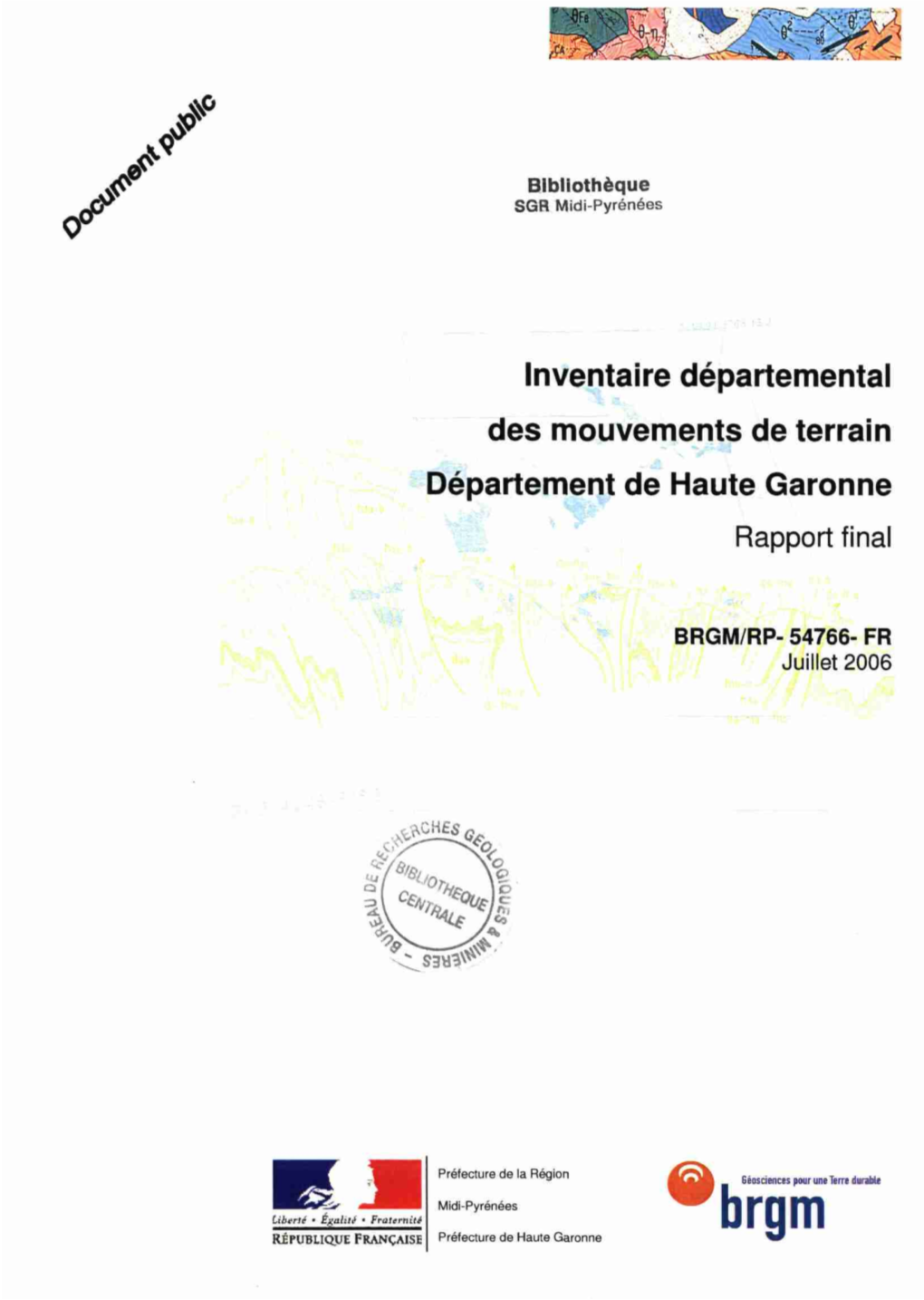 Inventaire Départemental Des Mouvements De Terrain Département De Haute Garonne •Ja- B Rapport Final