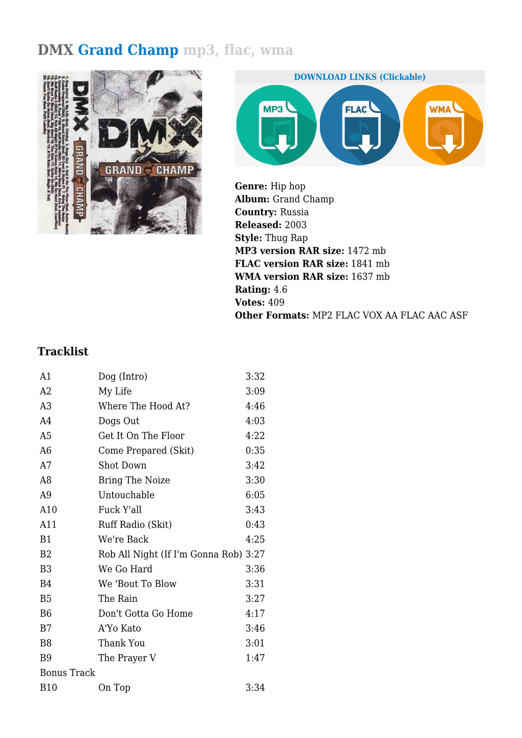 DMX Grand Champ Mp3, Flac, Wma