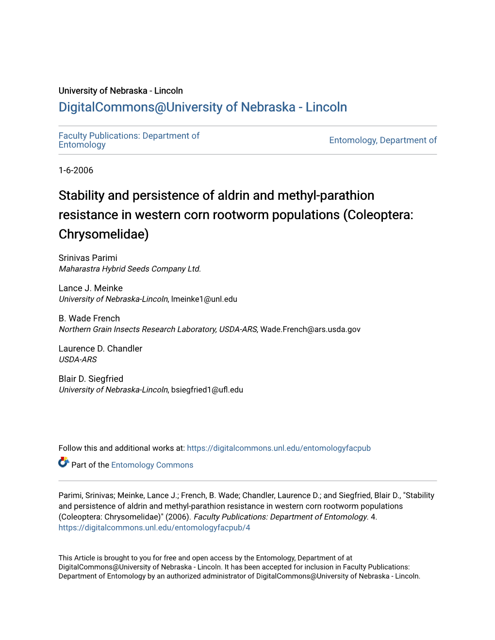 Stability and Persistence of Aldrin and Methyl-Parathion Resistance in Western Corn Rootworm Populations (Coleoptera: Chrysomelidae)