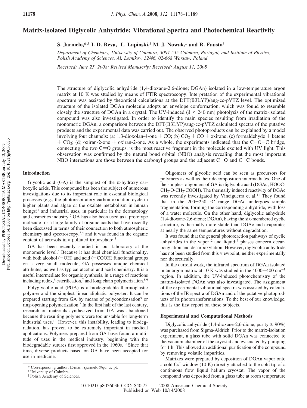 Matrix-Isolated Diglycolic Anhydride: Vibrational Spectra and Photochemical Reactivity