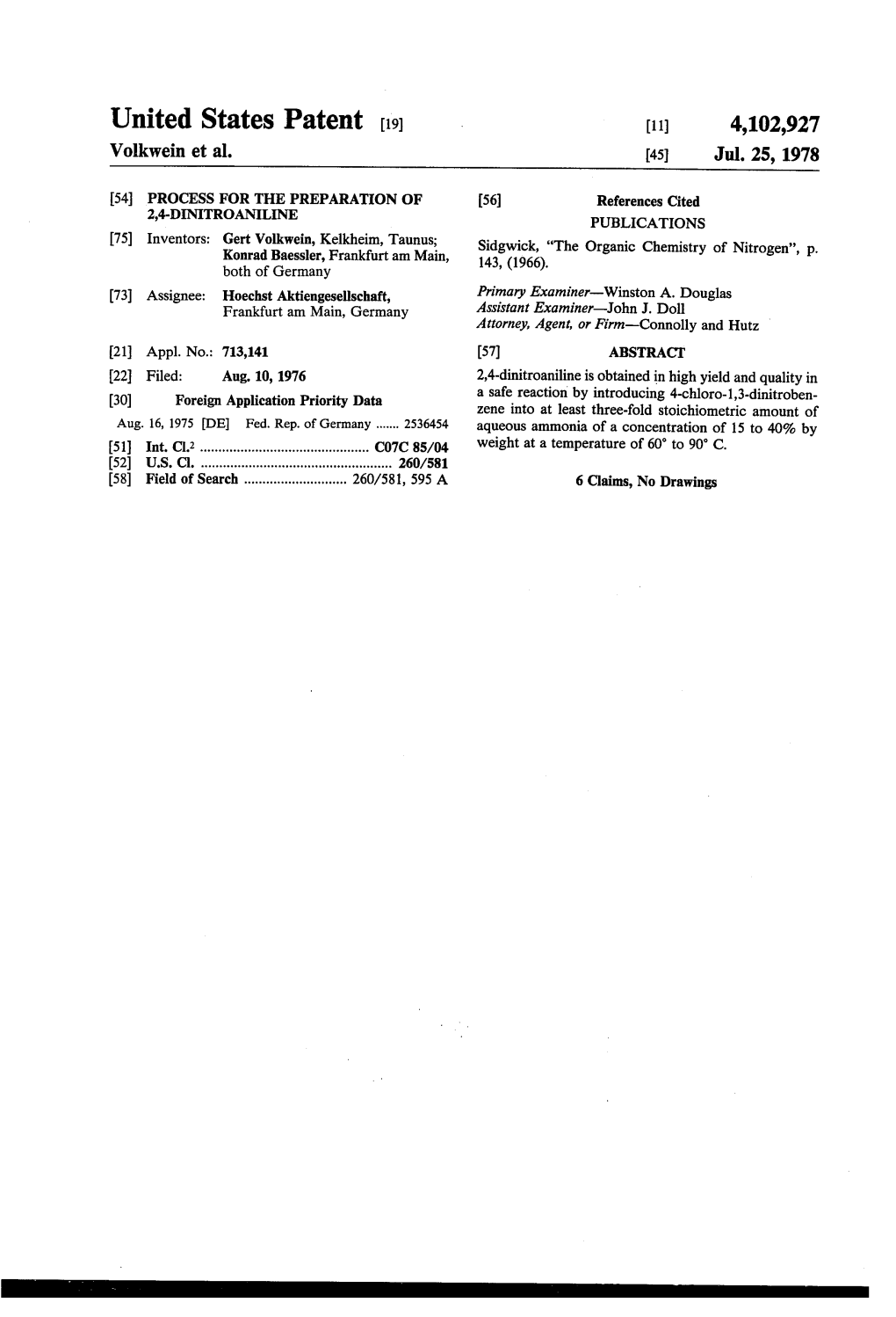 United States Patent (19) (11) 4,102,927 Volkwein Et Al