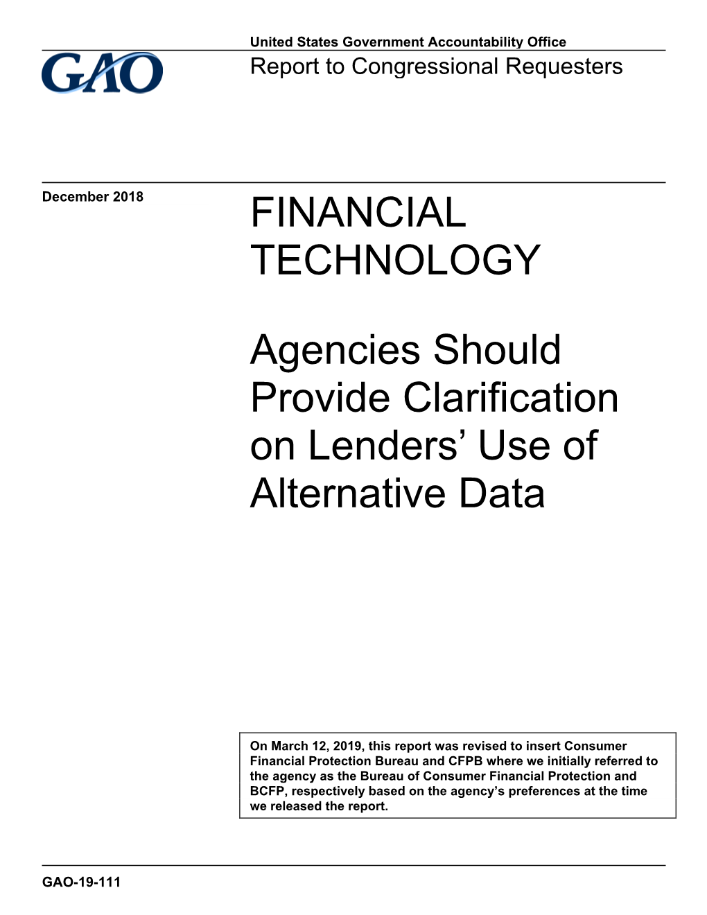 GAO-19-111, FINANCIAL TECHNOLOGY: Agencies Should