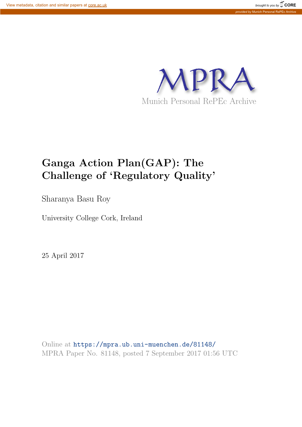 Ganga Action Plan(GAP): the Challenge of ‘Regulatory Quality’