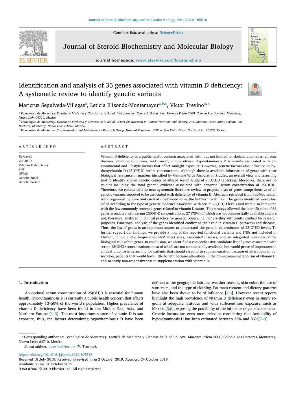 Identification and Analysis of 35 Genes Associated with Vitamin D Deficiency a Systematic Review to Identify Genetic Variants