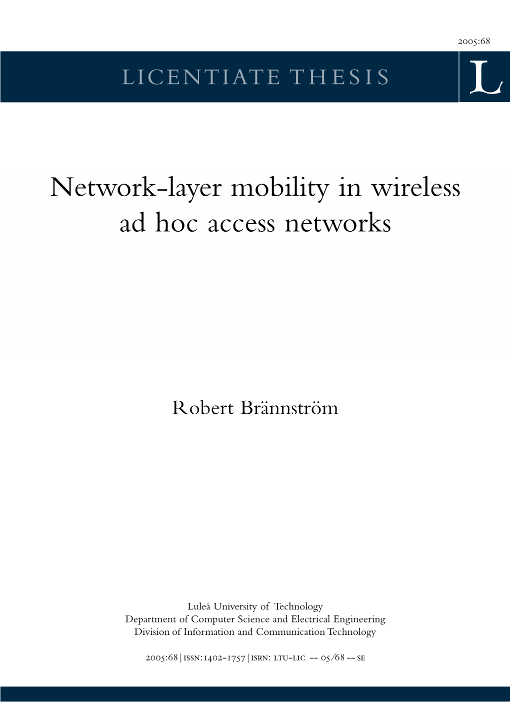 Network-Layer Mobility in Wireless Ad Hoc Access Networks