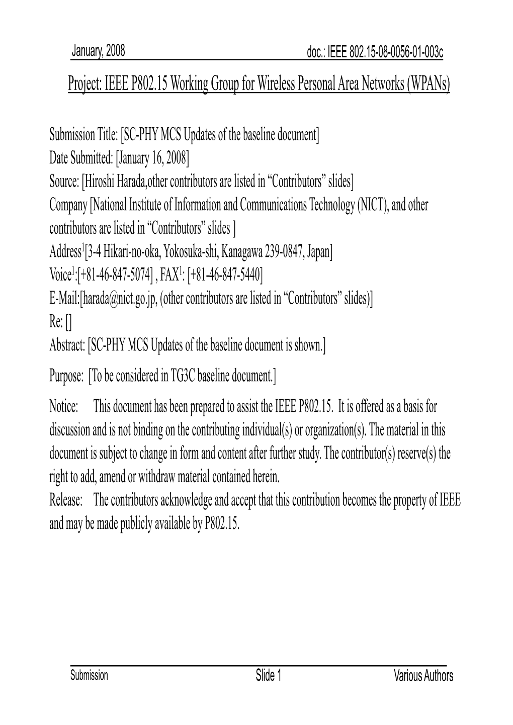 IEEE P802.15 Working Group for Wireless Personal Area Networks (Wpans)