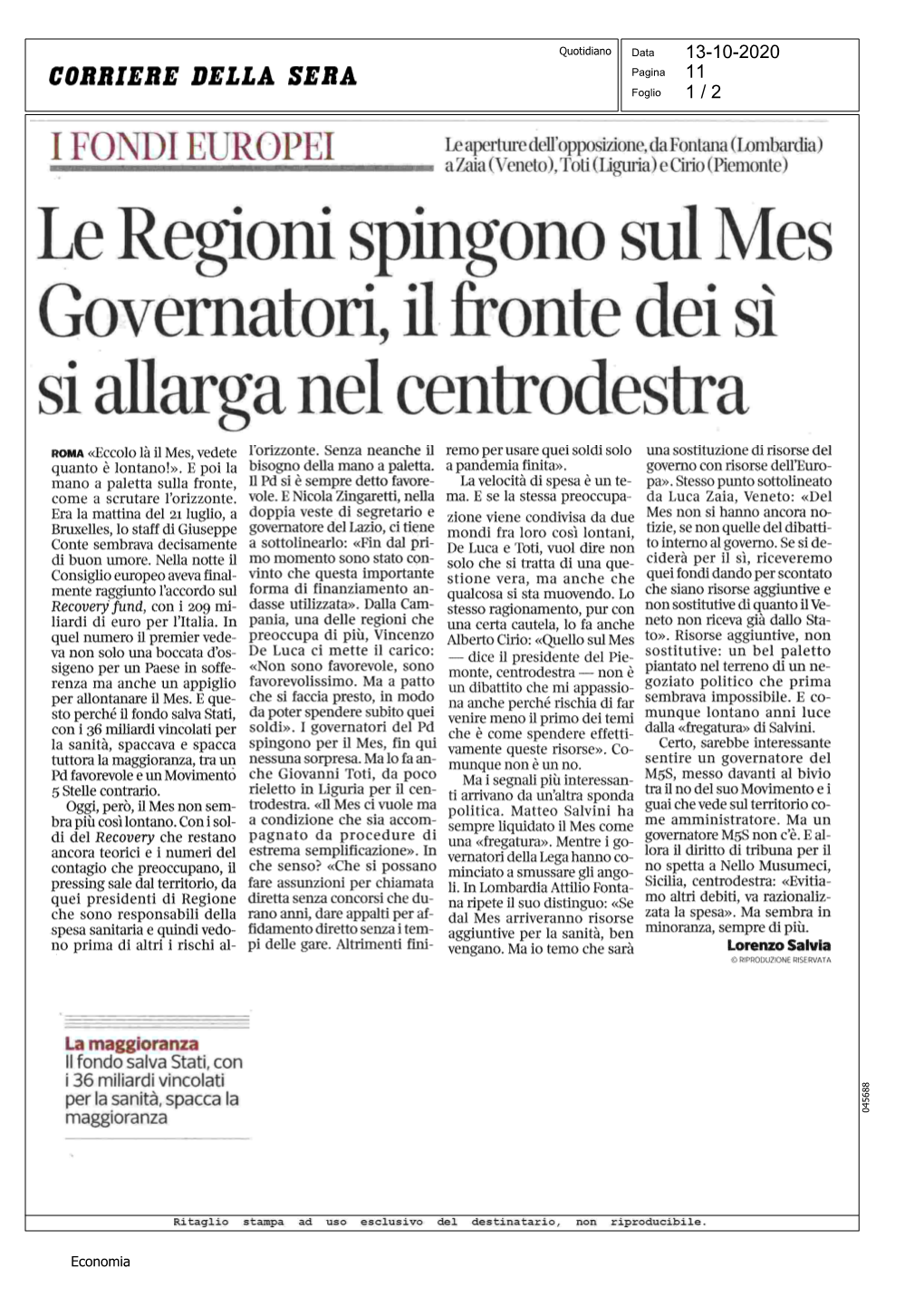 Le Regioni Spingono Sul Mes Governatori, Il Fronte Dei Sì Si Allarga Nel Centrodestra