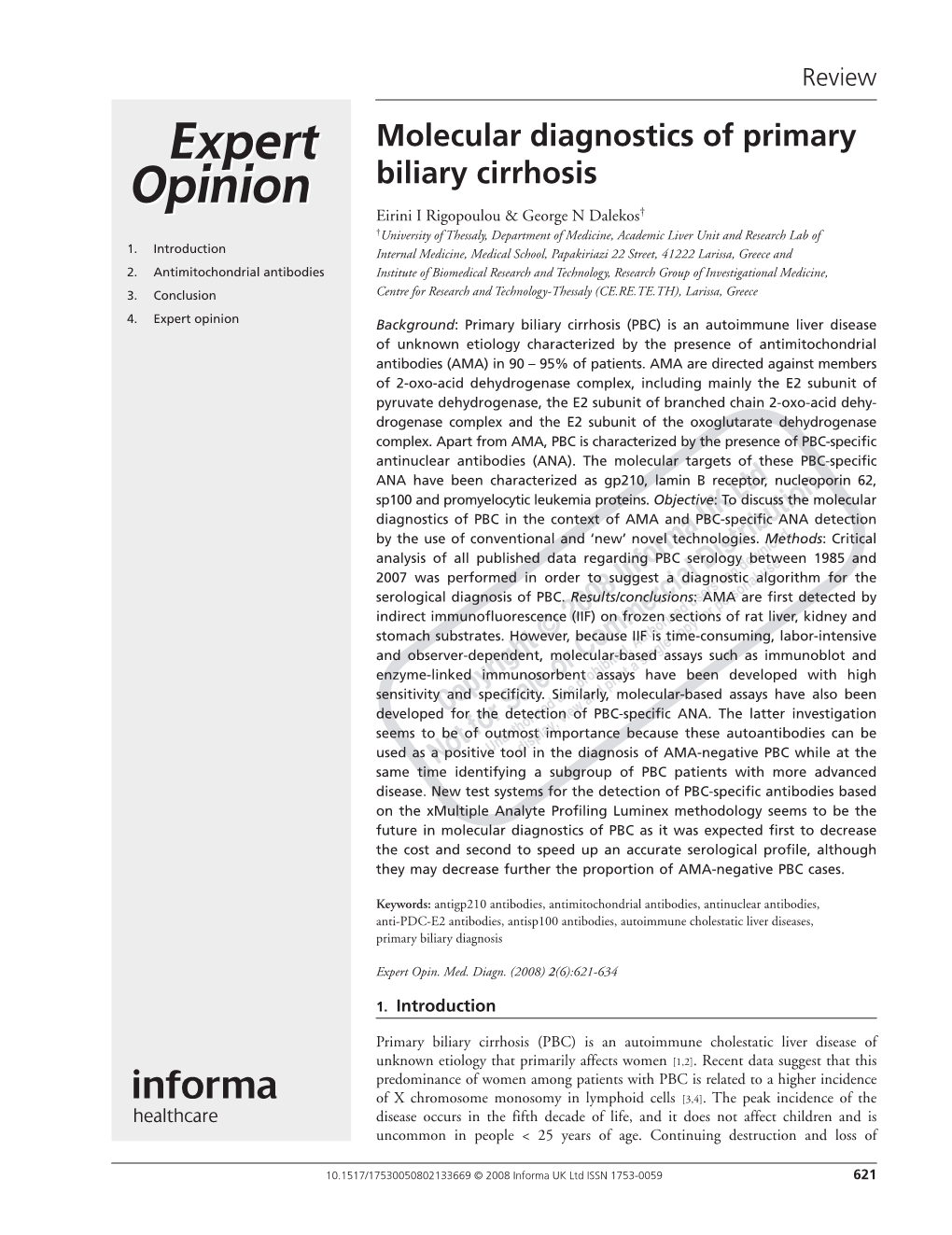 Molecular Diagnostics of Primary Biliary Cirrhosis