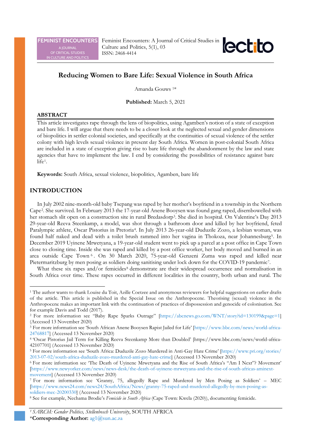 Sexual Violence in South Africa