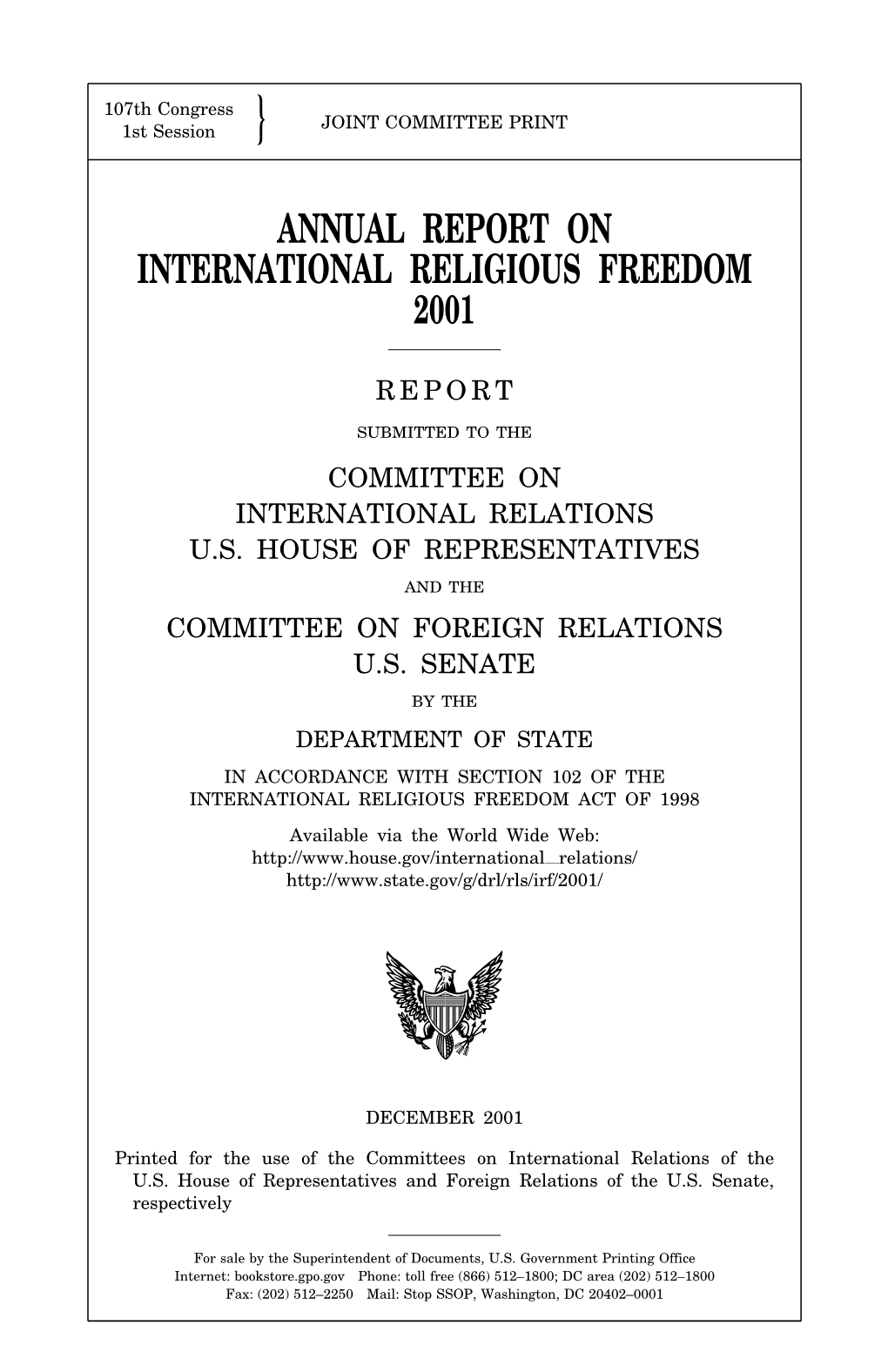Annual Report on International Religious Freedom 2001