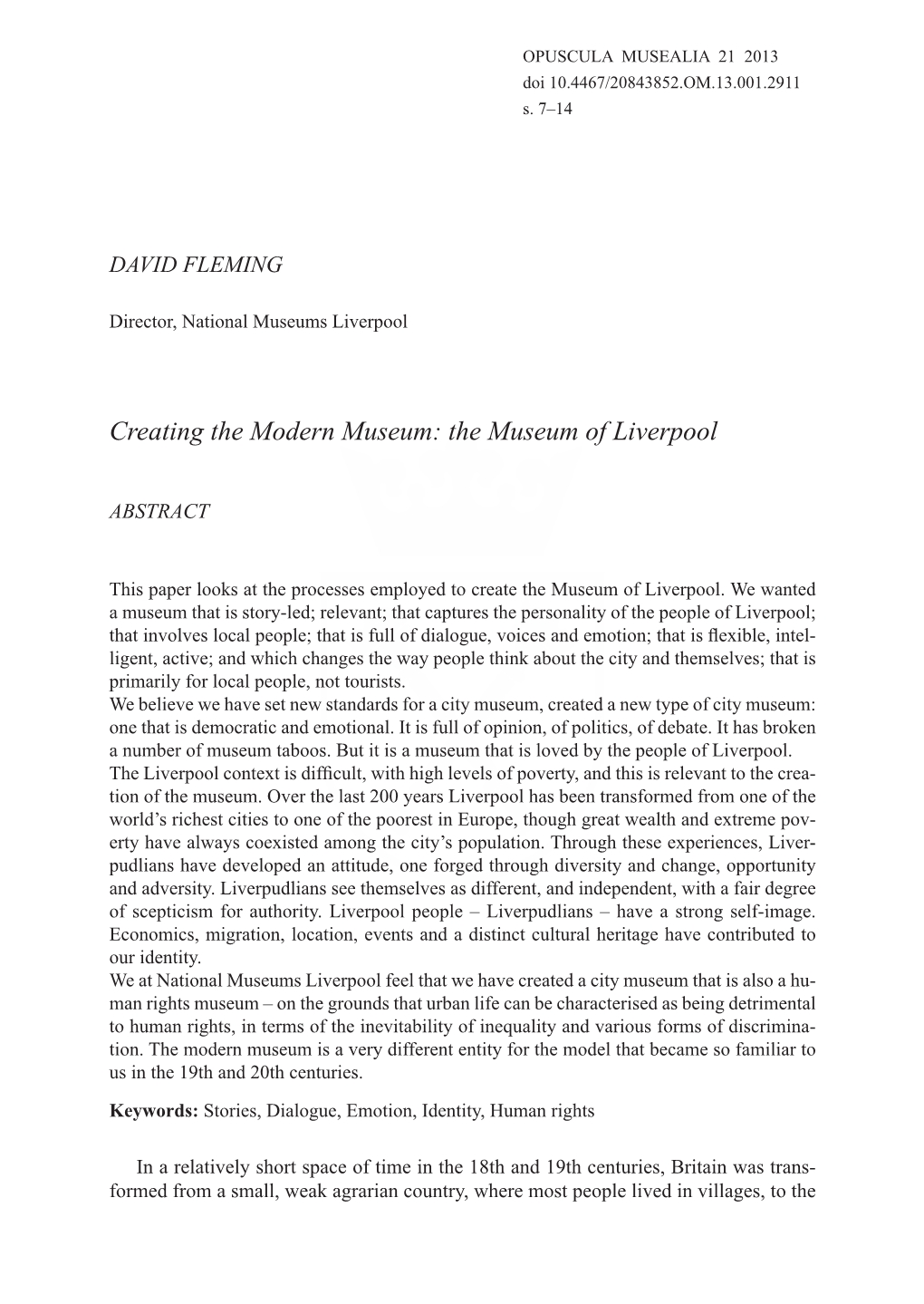 Creating the Modern Museum: the Museum of Liverpool