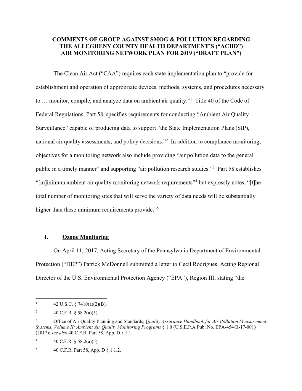 Achd”) Air Monitoring Network Plan for 2019 (“Draft Plan”)