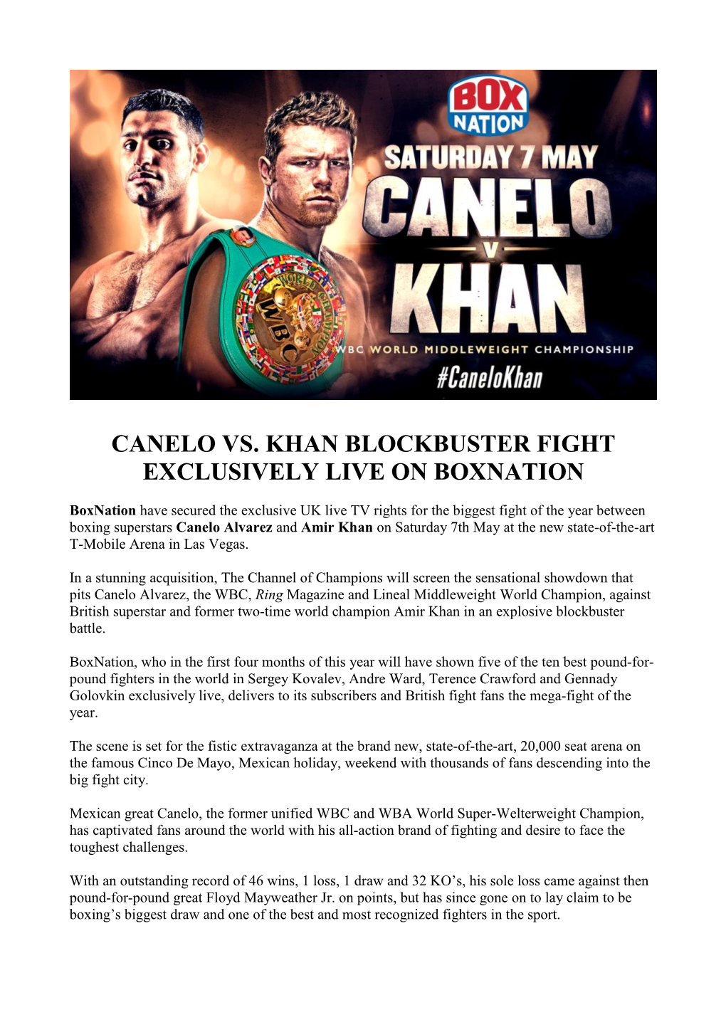 Canelo Vs. Khan Blockbuster Fight Exclusively Live on Boxnation