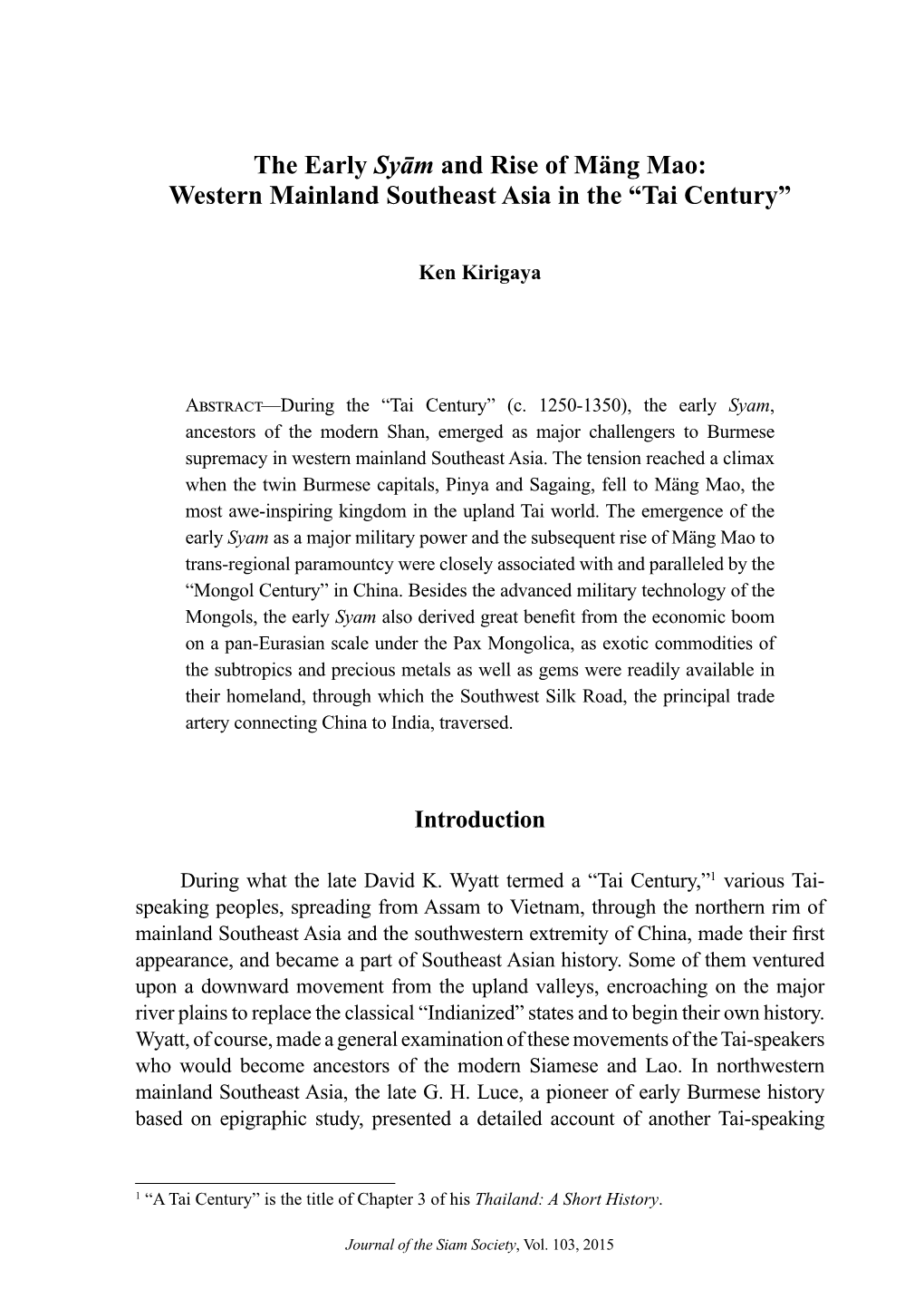 The Early Syām and Rise of Mäng Mao: Western Mainland Southeast Asia in the “Tai Century”