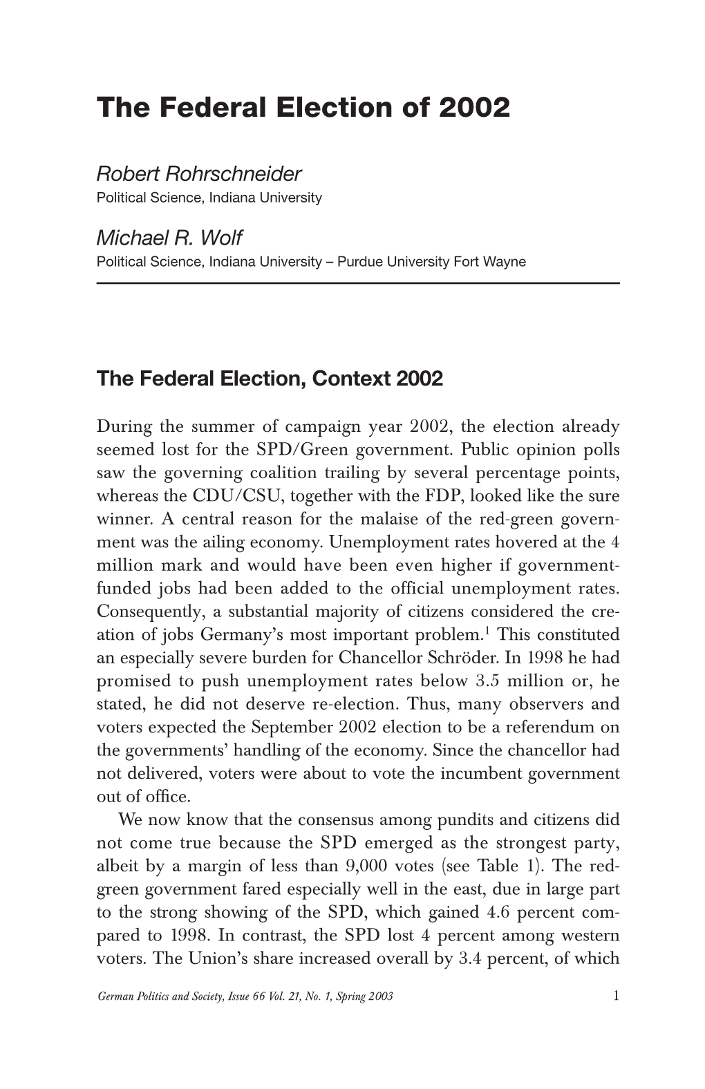 The Federal Election of 2002