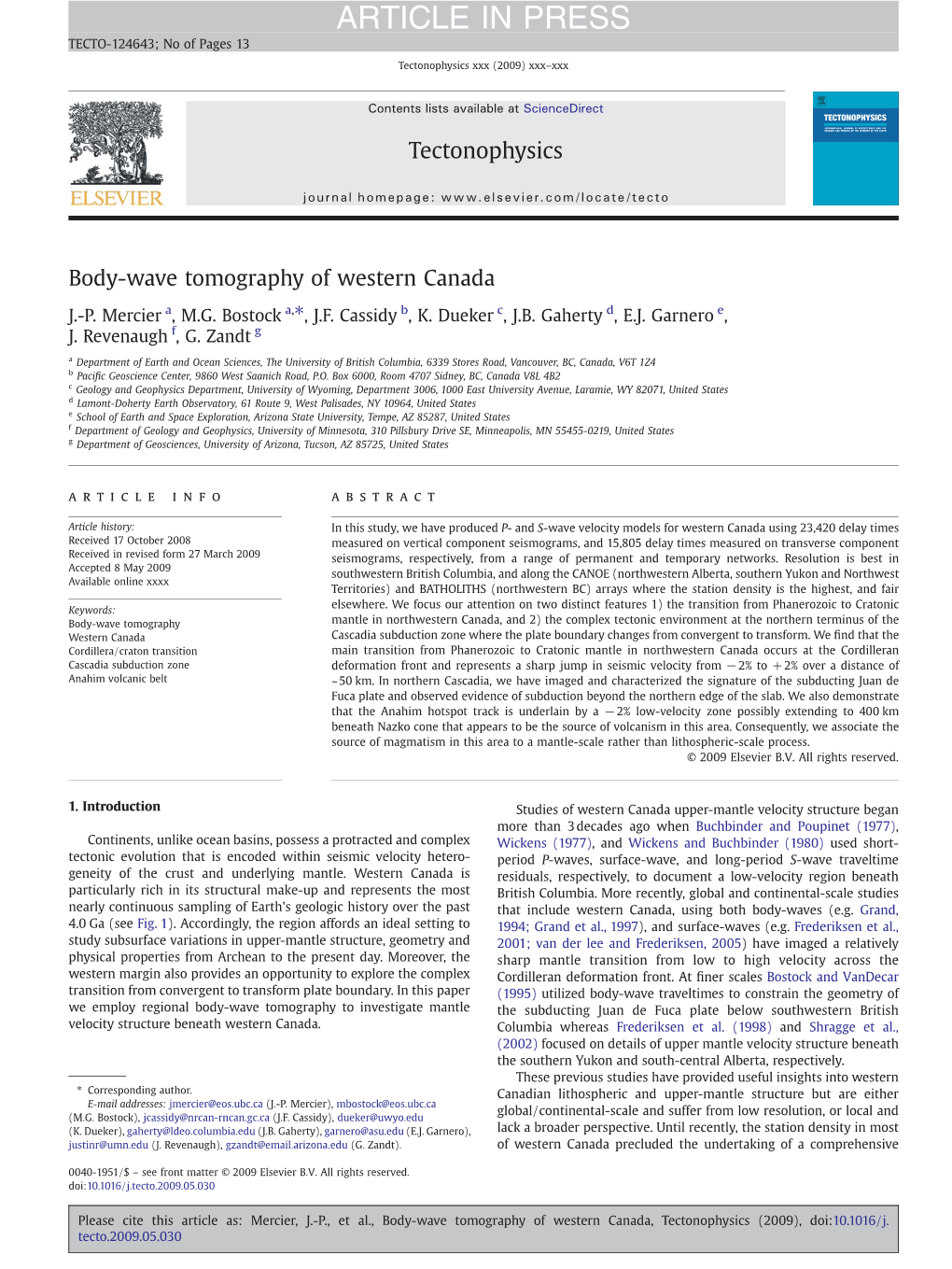 Body-Wave Tomography of Western Canada