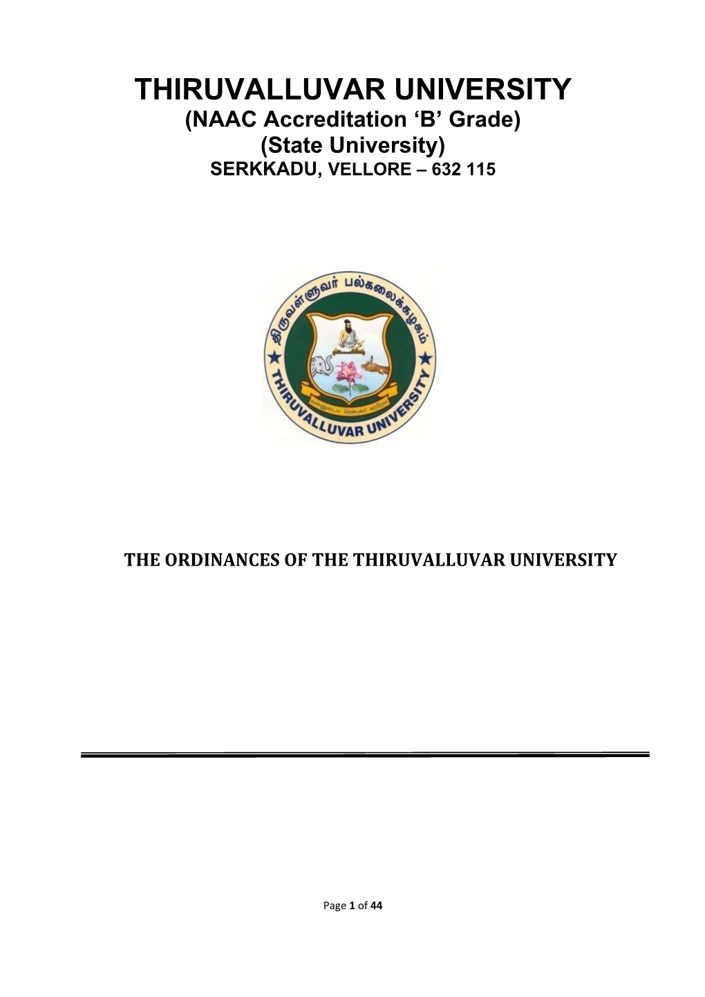 632 115 the Ordinances of the Thiruvalluvar University