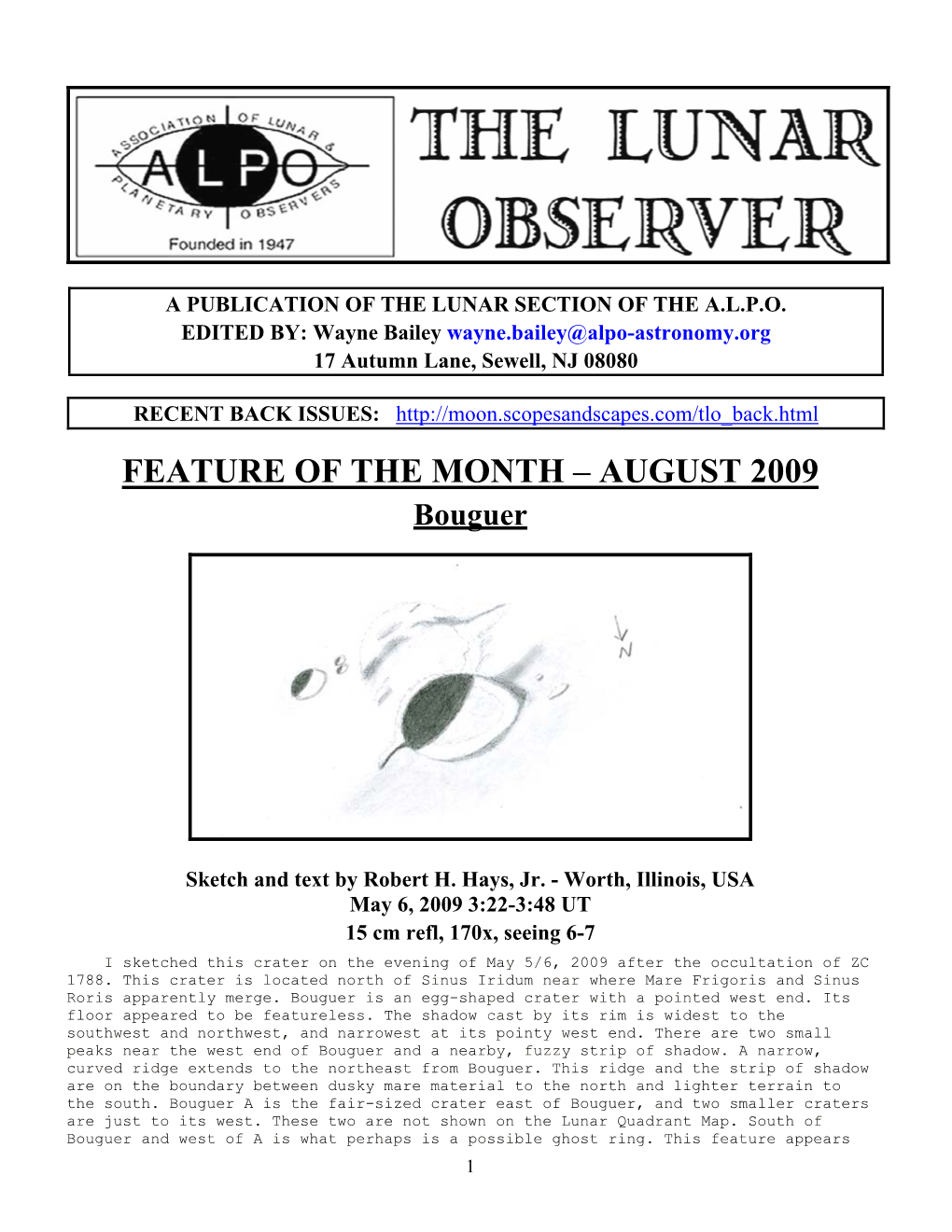 FEATURE of the MONTH – AUGUST 2009 Bouguer