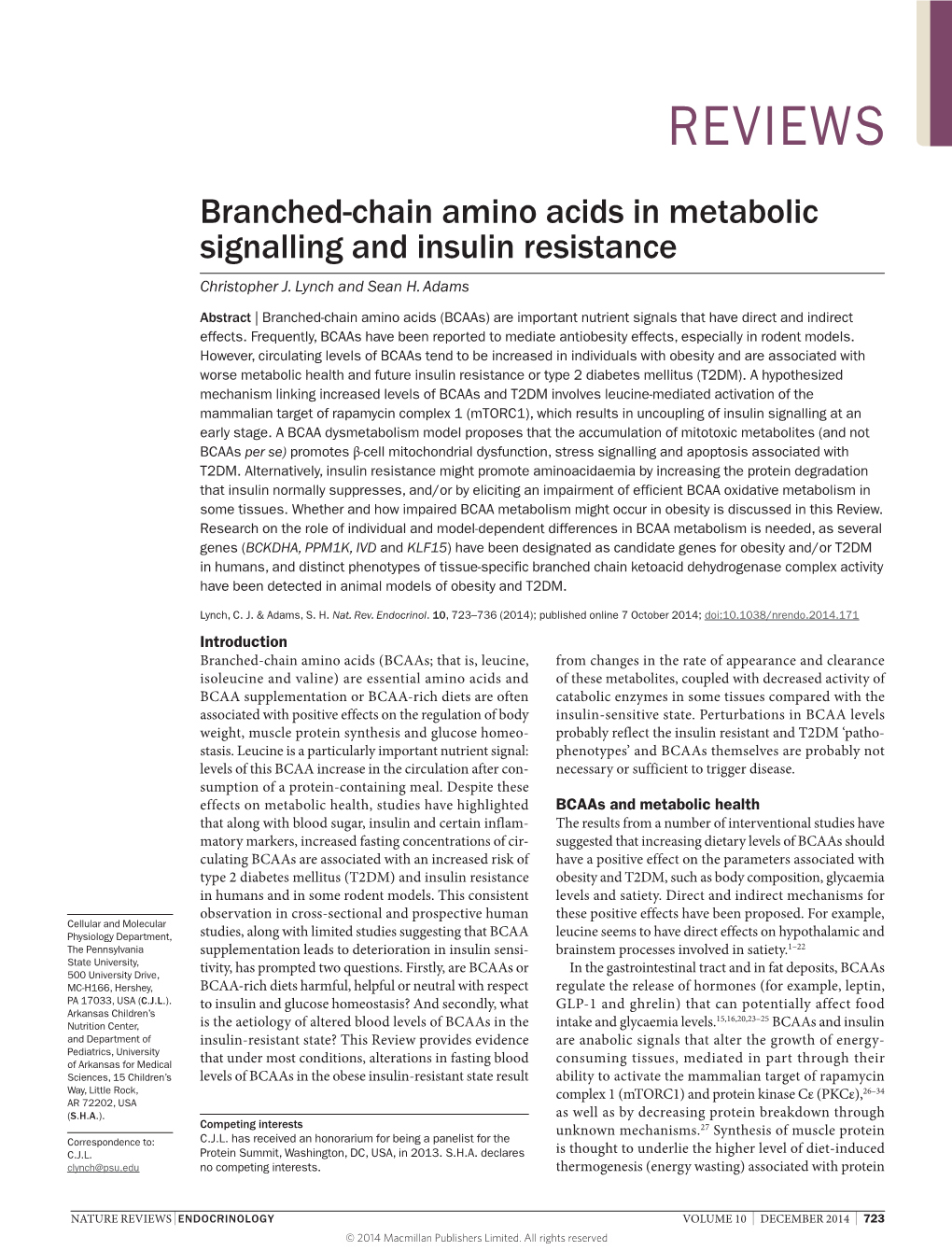 Review: Branched-Chain Amino Acids in Metabolic Signalling and Insulin