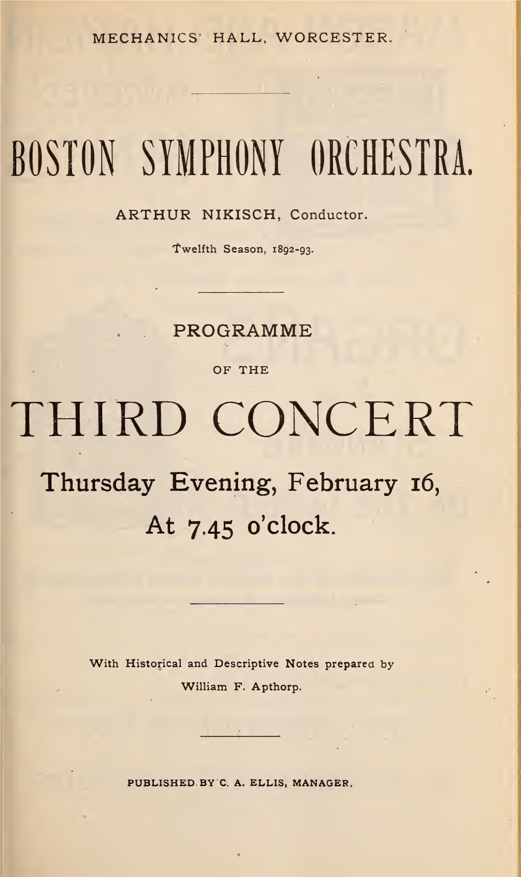 Boston Symphony Orchestra Concert Programs, Season 12, 1892-1893