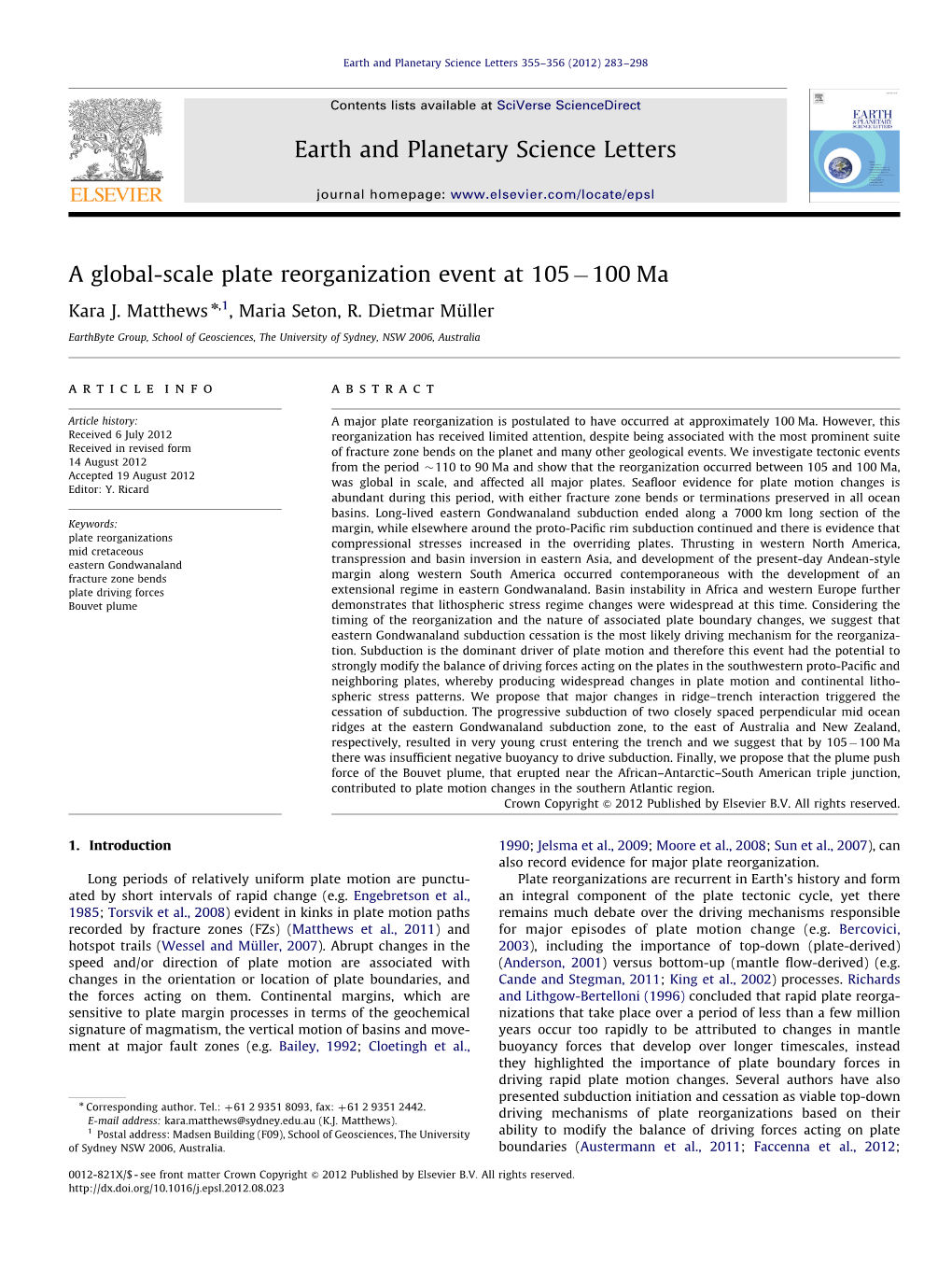 A Global-Scale Plate Reorganization Event at 105−100Ma