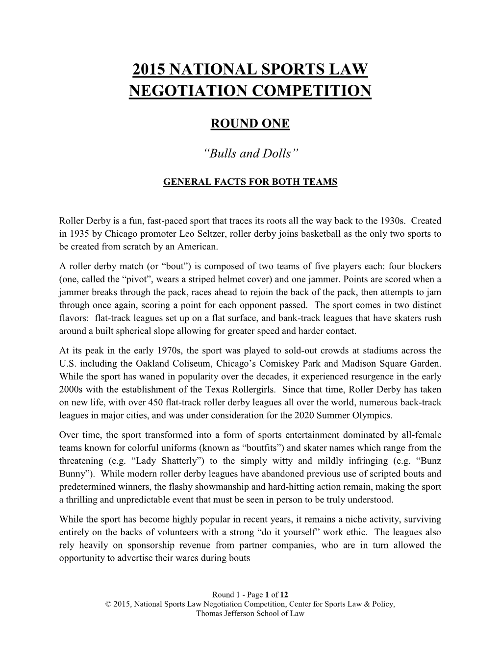 2015 National Sports Law Negotiation Competition