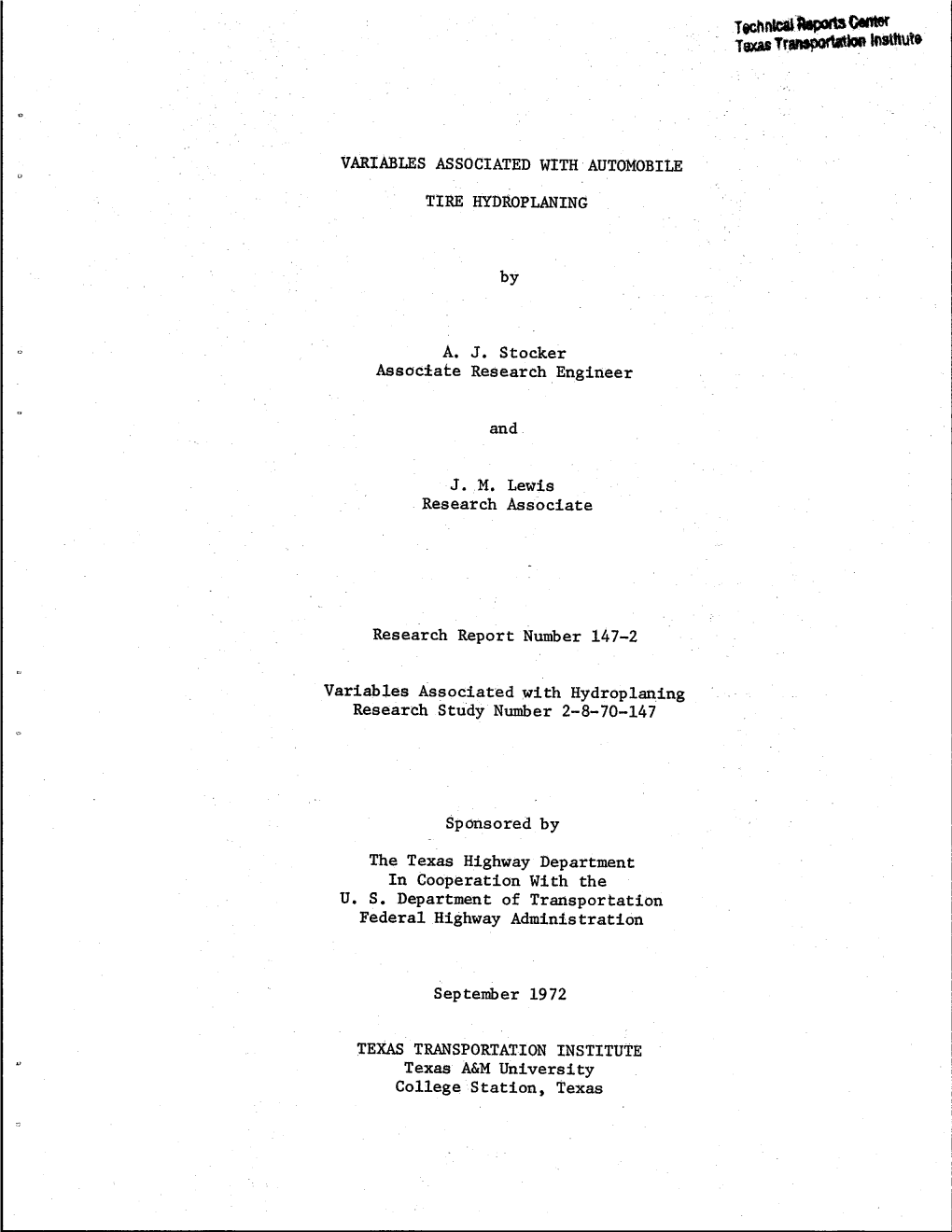 Variables Associated with Automobile Tire Hydroplaning