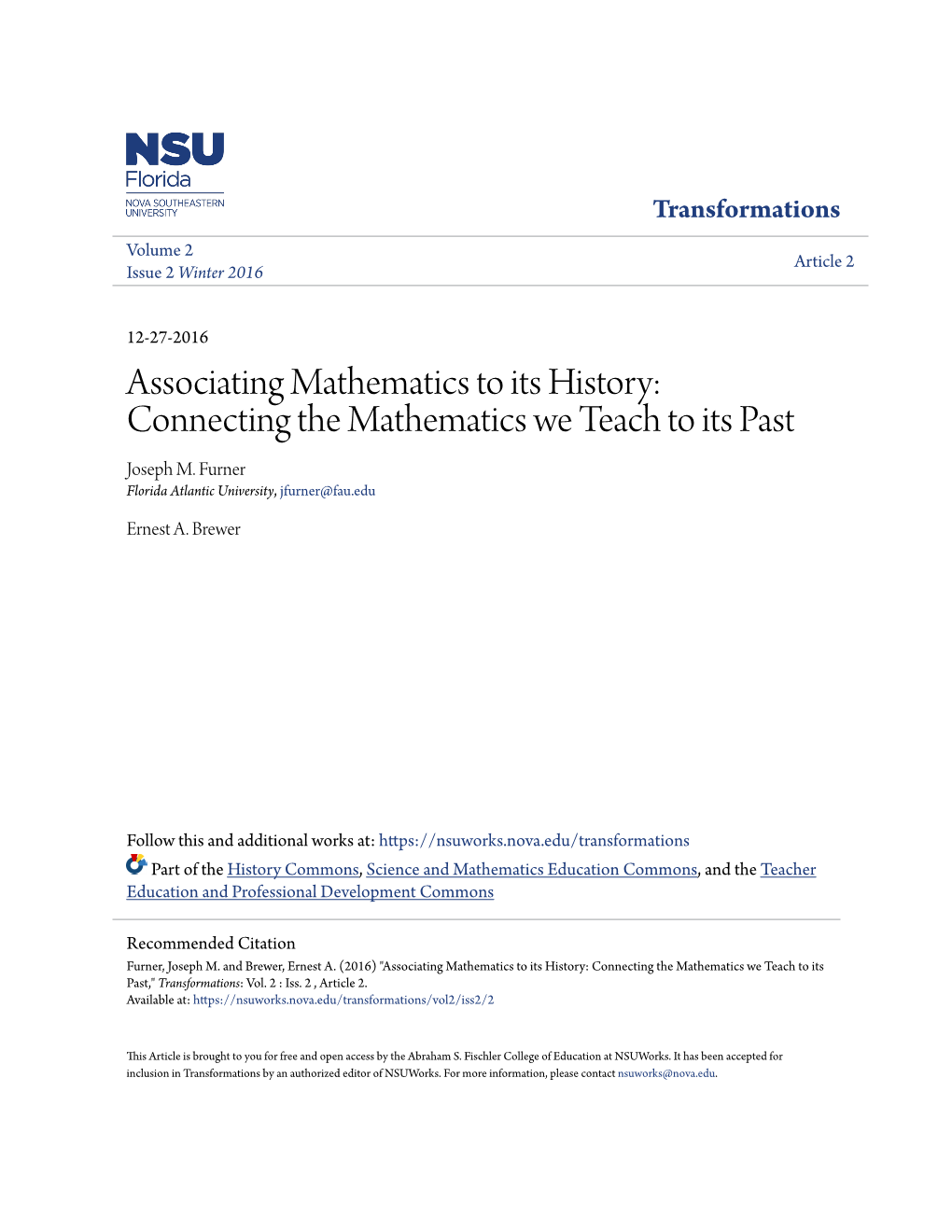 Associating Mathematics to Its History: Connecting the Mathematics We Teach to Its Past Joseph M