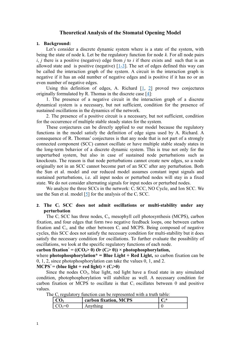 Theoretical Analysis of the Stomatal Opening Model