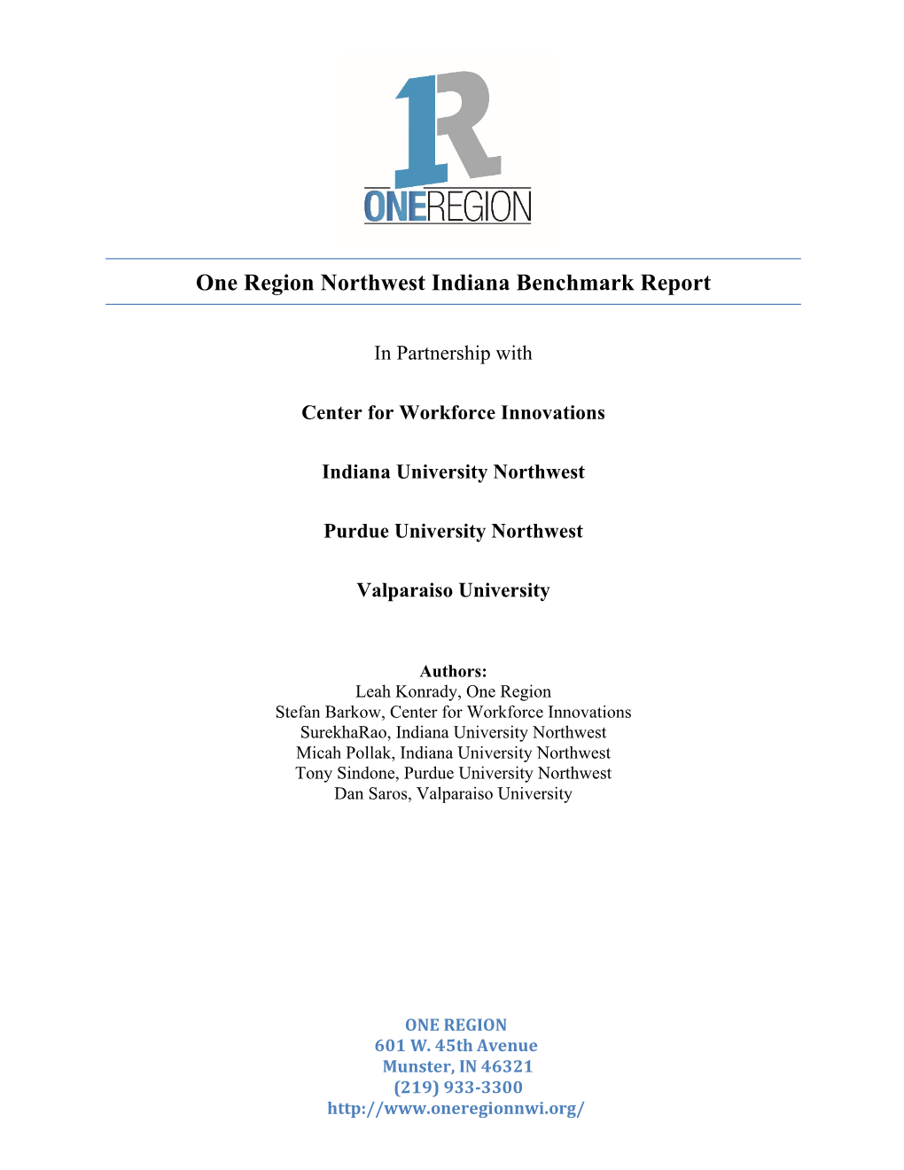 One Region Northwest Indiana Benchmark Report