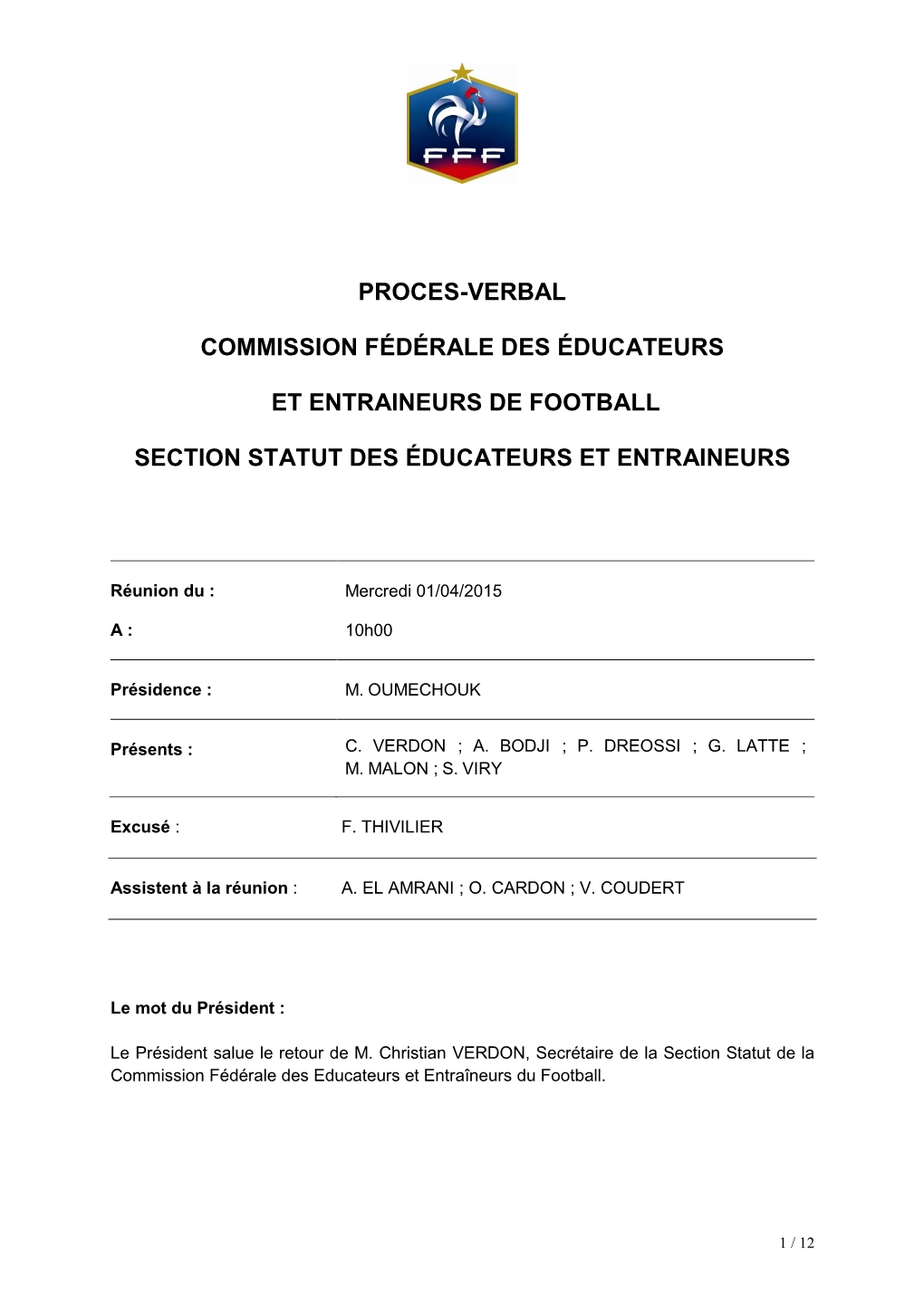 Proces-Verbal Commission Fédérale Des Éducateurs