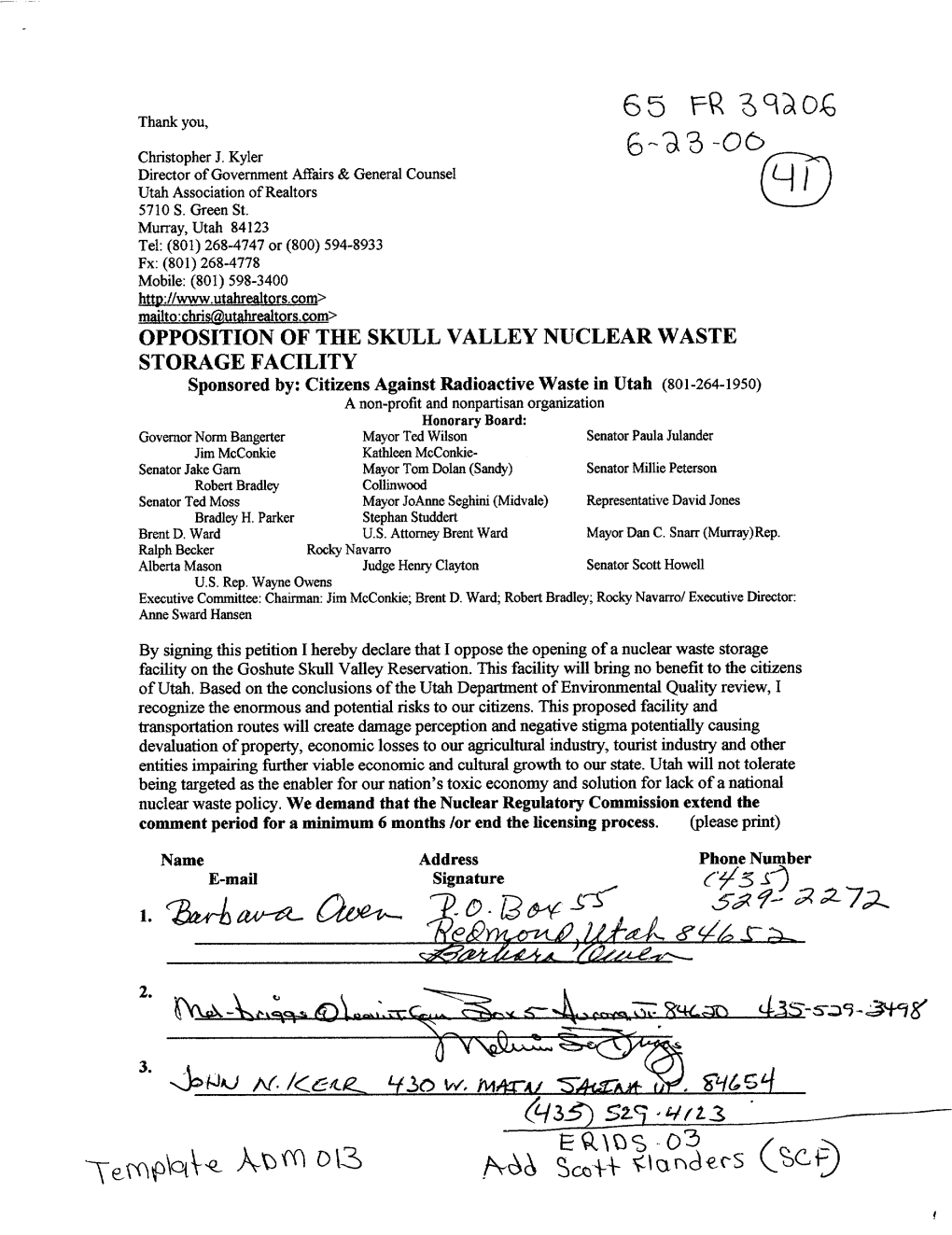 General Notice Comment Letter on Opposition of the Skull Valley